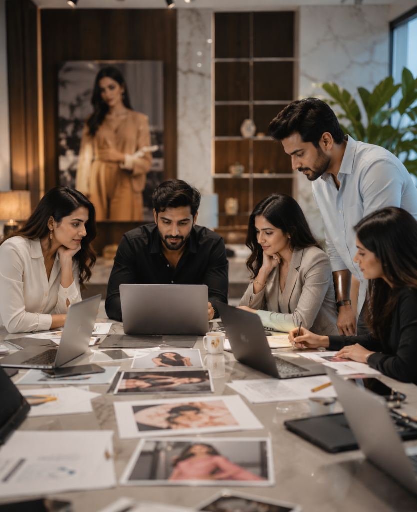 "Indian lifestyle influencer recording branded content in a professional studio